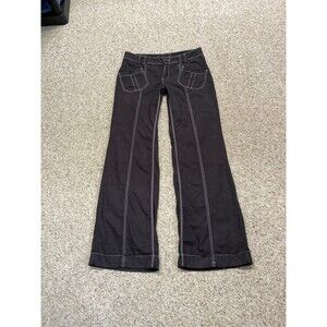 Free People Linen Wide Leg Pants Earthy Plum Brown Contrast Stitch Patch Pocket